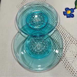 VTG 1960’s Hazel Atlas Hobnail Pattern Capri Blue Saucers Mid 20th Century